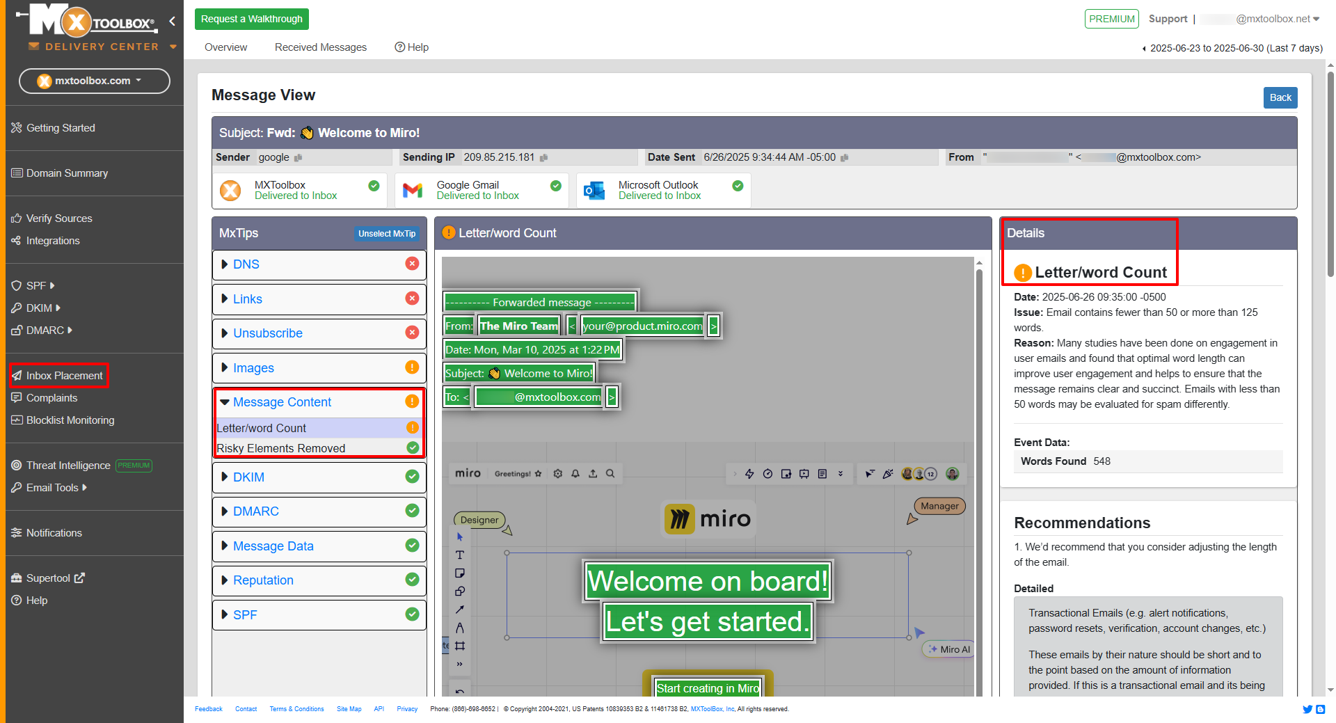MxToolbox Delivery Center
