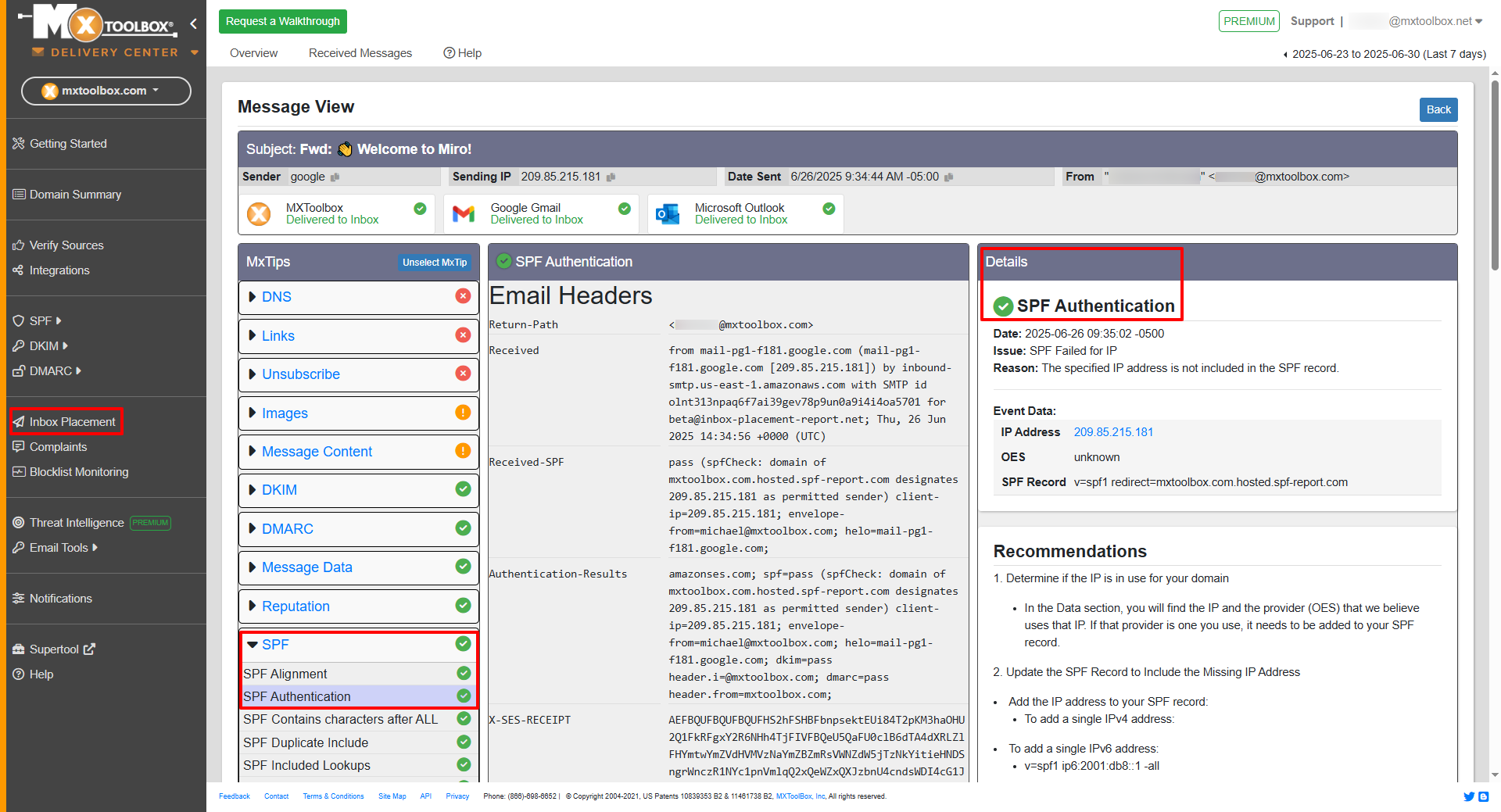 MxToolbox Delivery Center
