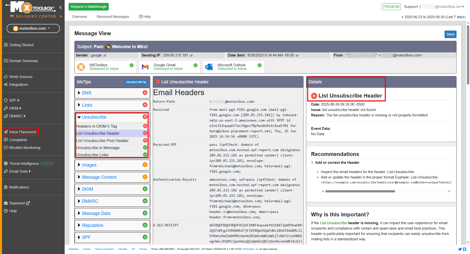 MxToolbox Delivery Center