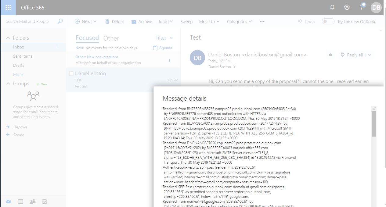 Thunderbird downloading message header analyzer