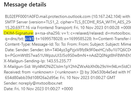 DKIM Key in Message Headers