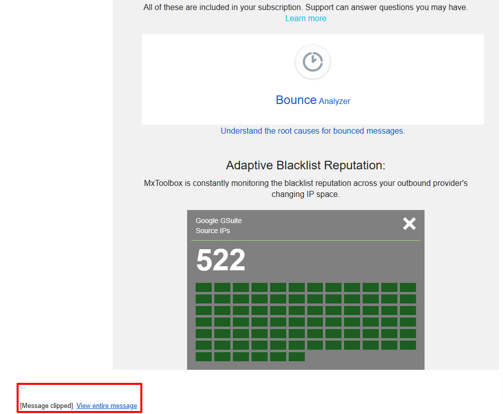 Email message with Message Clipped displayed